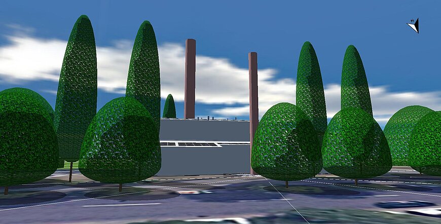 Modell: Heizwerk von der Straße aus